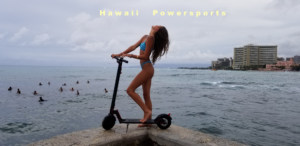 Hawaii Powersports® Electric Foot Kick Scooter and Girl